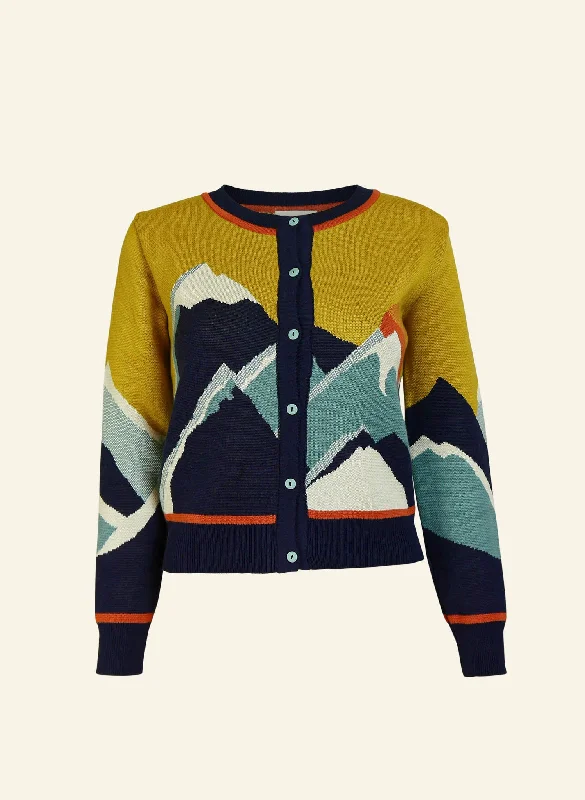 Vera - Mustard Sunset Peaks Jacquard Cardigan