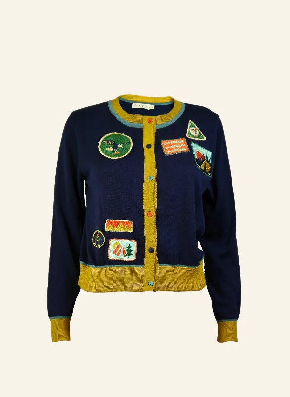 Vera - Navy Badges Embroidered Cardigan