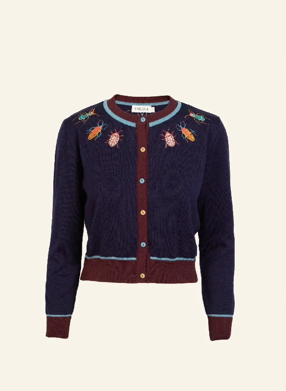 Vera Embroidered Cardigan - Navy Bugs