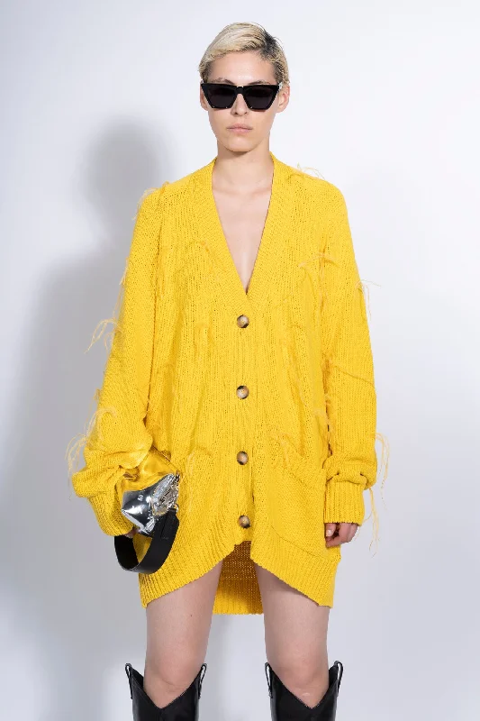 YELLOW OVERSIZED CARDIGAN WITH FEATHERS PULLS