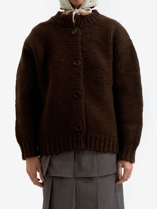 AMOMENTO Bulky Knit Cardigan - Dark Brown