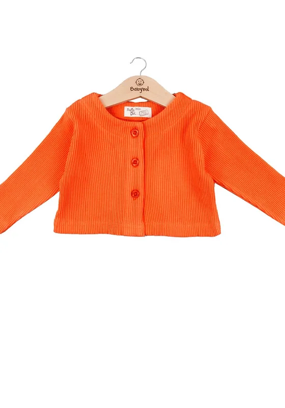 Minibol Girl Crop Rib Knit Cardigan, Orange