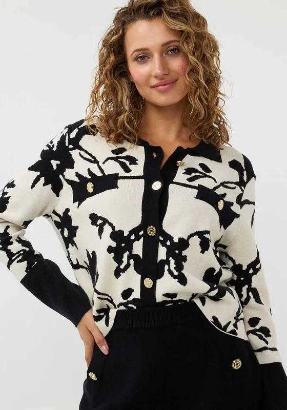 Esqualo Floral Printed Button Up Cardigan, Black