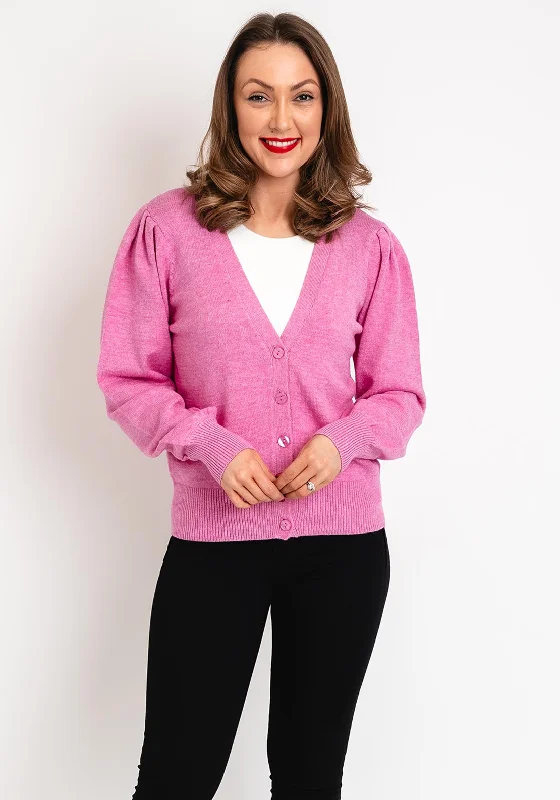 Ichi Sella Balloon Sleeve Knitted Cardigan,Super Pink