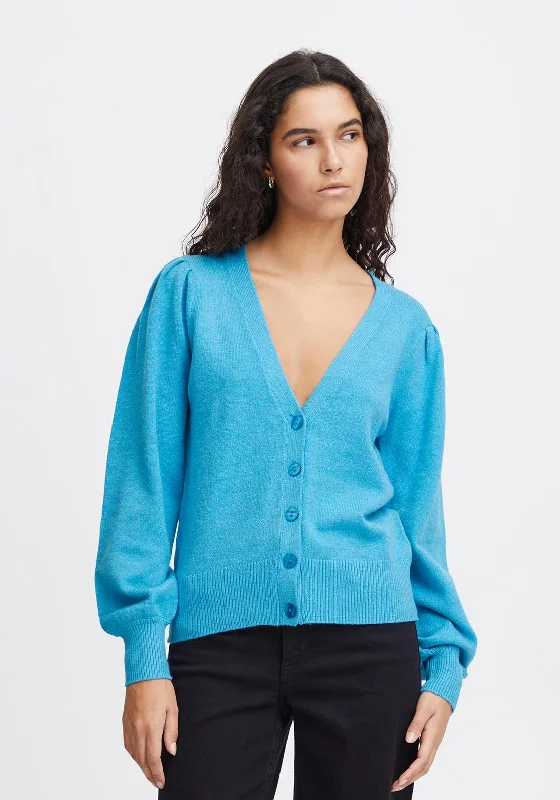 Ichi Sella Balloon Sleeve Knitted Cardigan, Indigo Bunting