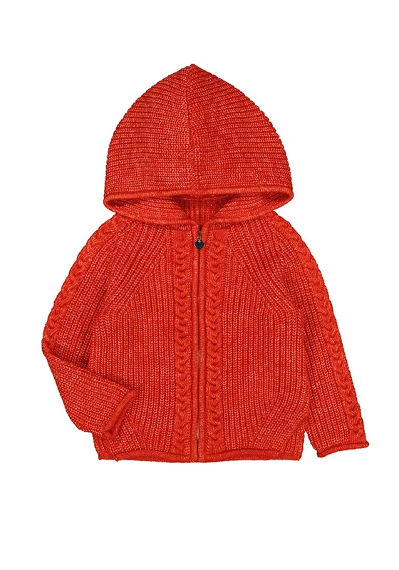 Mayoral Girl Tricot Knit Hooded Cardigan, Orange