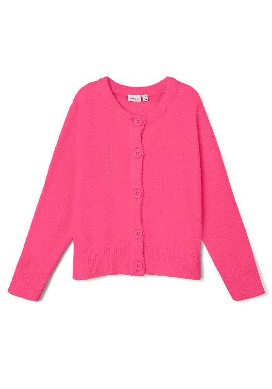 Name It Kid Kandi Long Sleeve Knit Cardigan, Pink Flambe