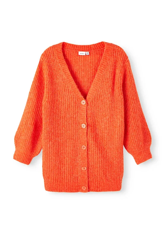 Name It Kid Lonja Long Sleeve Rib Knit Cardigan, Scarlet Ibis