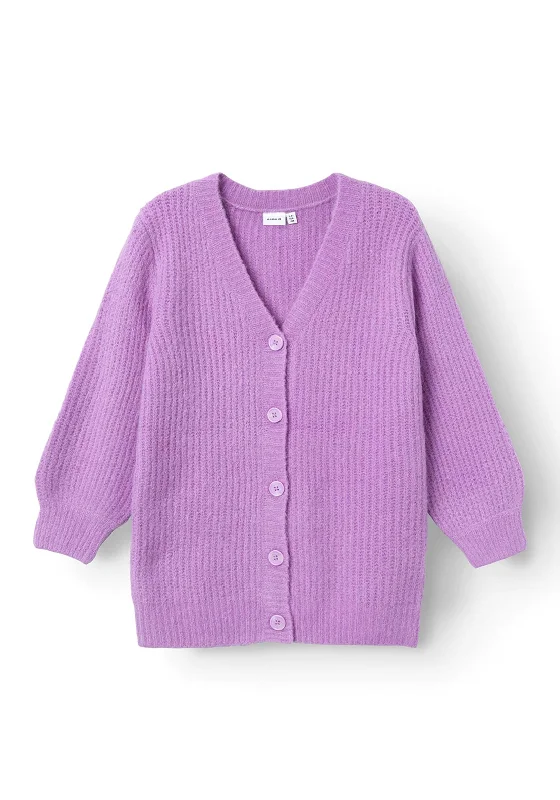 Name It Kid Lonja Long Sleeve Rib Knit Cardigan, Violet Tulle