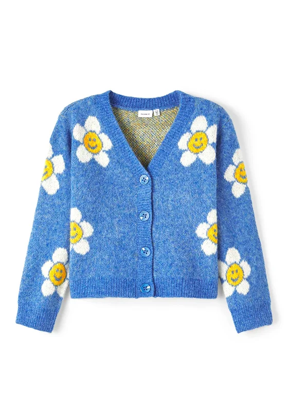 Name It Kid Girl Nunka Long Sleeve Knit Cardigan, Dazzling Blue