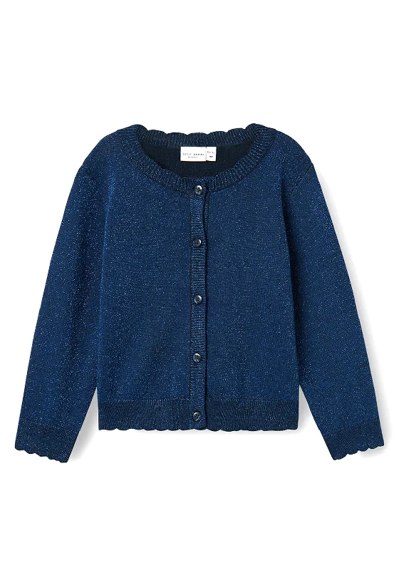 Name It Mini Girl Vamyne Long Sleeve Glitter Cardigan, Dark Sapphire