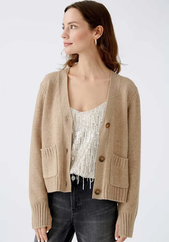 Oui Knitted Button Up Cardigan, Beige