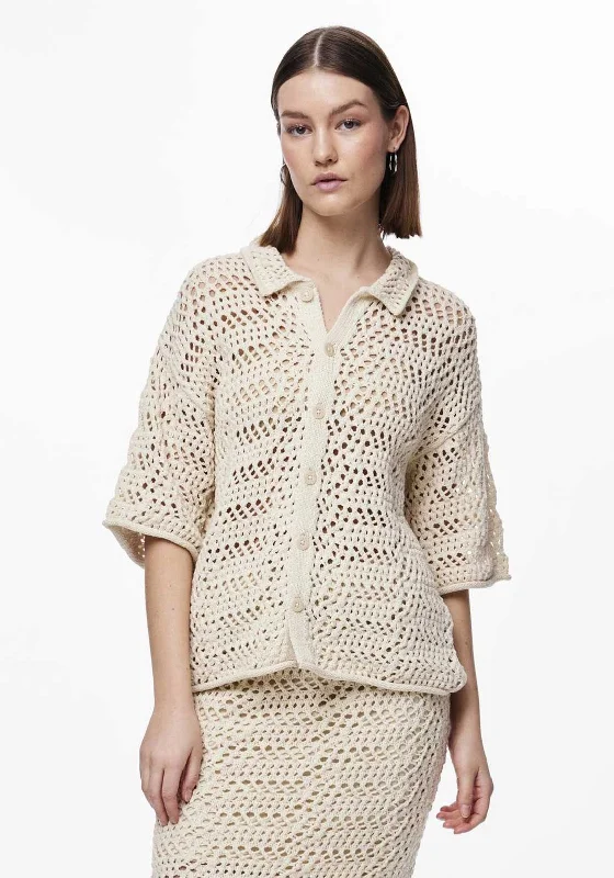 Pieces Aia Crochet Short Sleeve Cardigan, Birch