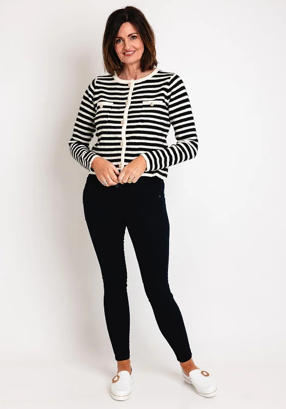 Serafina Collection One Size Striped Cardigan, Black & Ecru