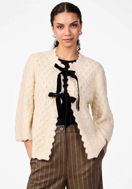 Y.A.S Egsa Bow Front Crochet Cardigan, Birch