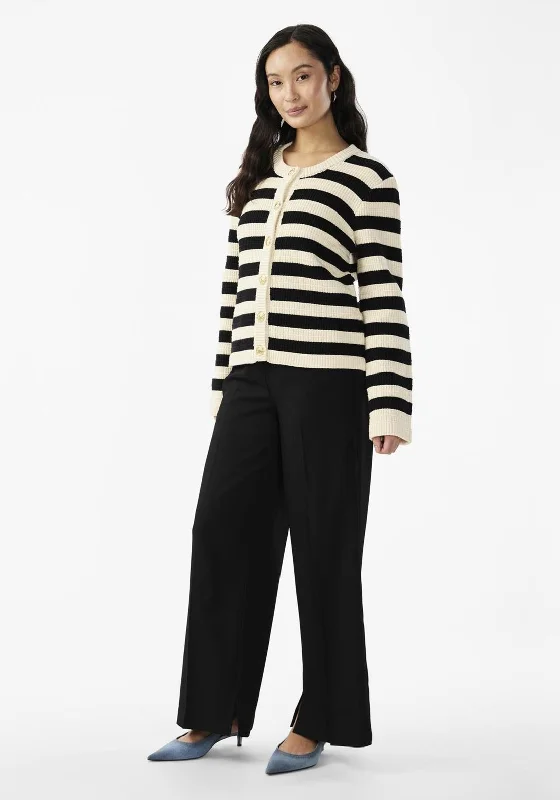 Y.A.S Rika Striped Knit Cardigan, Birch and Black