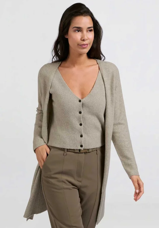 Yaya Long Cardigan and Waistcoat Twinset, Beige