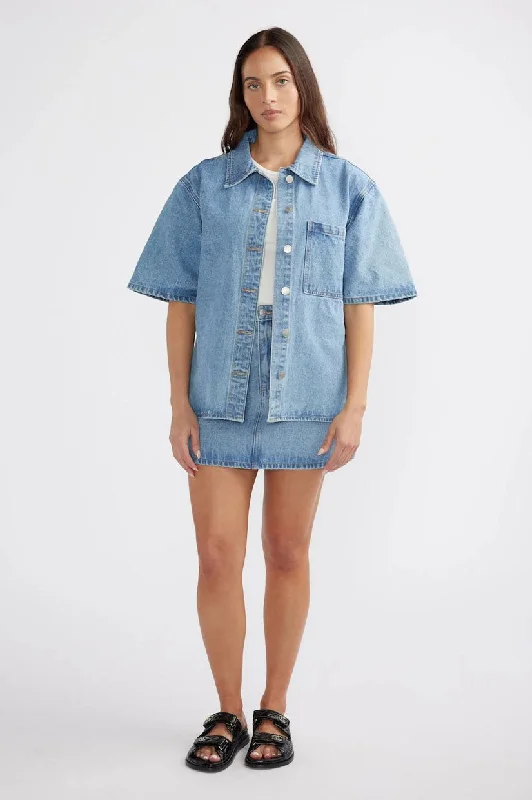 Ena Pelly Reese Oversized Denim Shirt - Mid Blue