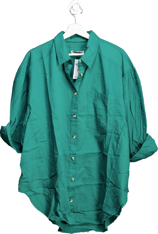 Free People Green Cotton Happy Hour Oversized Shirt UK XS