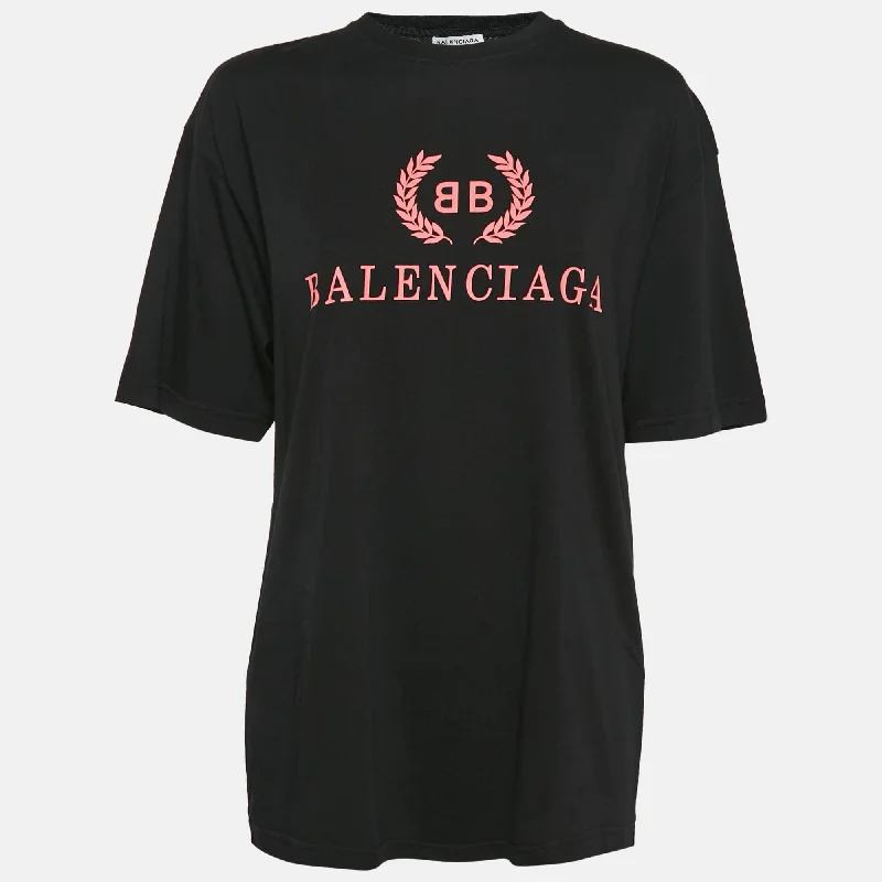 Balenciaga Black Logo Print Cotton Jersey Oversized T-Shirt