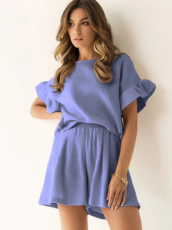 Hazel Blues® |  Ruffled Round Neck Top and Shorts Set