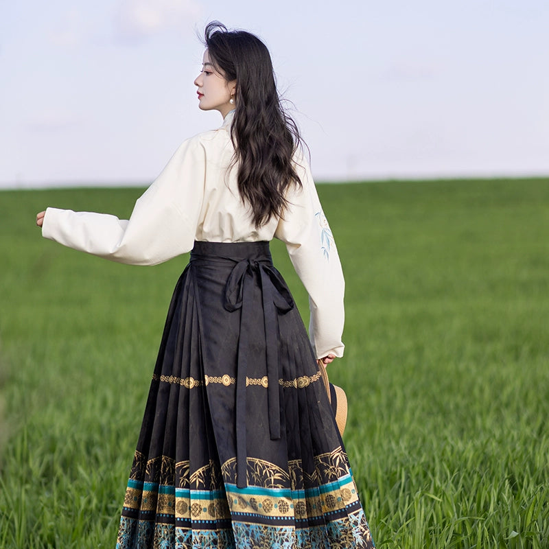 two-piece set (black skirt+blouse)