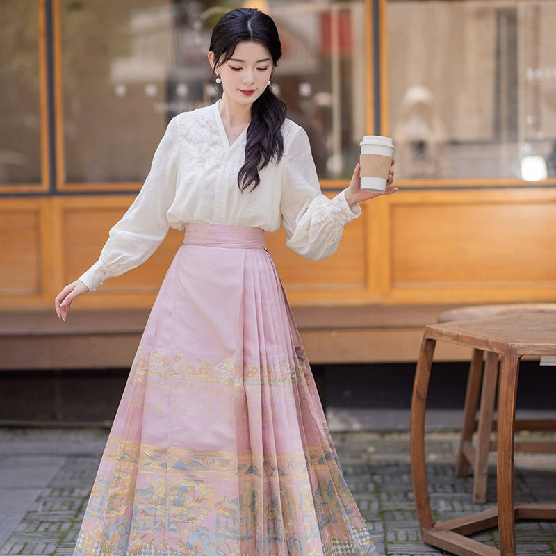 two-piece set (cherry blossom pink skirt+blouse)