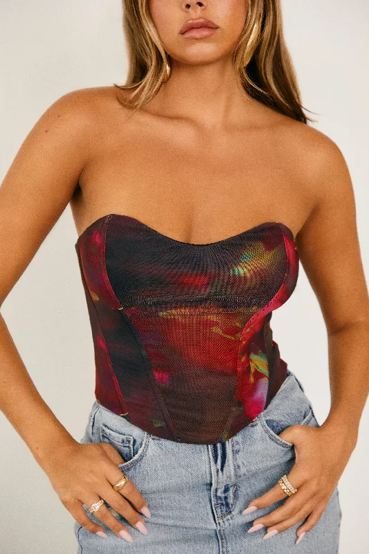 Amelya Strapless Corset Top - Print