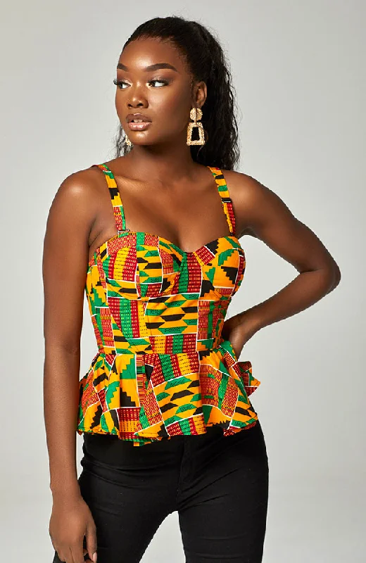 Kente Corset Peplum Orange Blouse |  African Print Sleeveless - KENYA