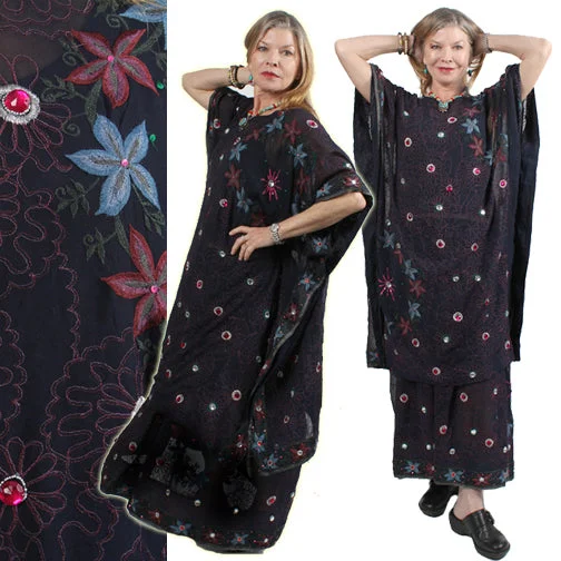 SunHeart Silk Bejeweled Caftan & Skirt Set SML-8X