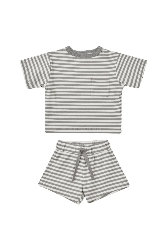 The Boxy Pocket Tee + Short SET by Quincy Mae - Lagoon Stripe - BABY