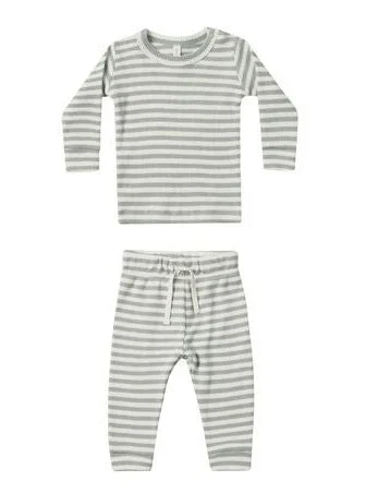 The Waffle Top + Pant SET by Quincy Mae - Sky Stripe - BABY