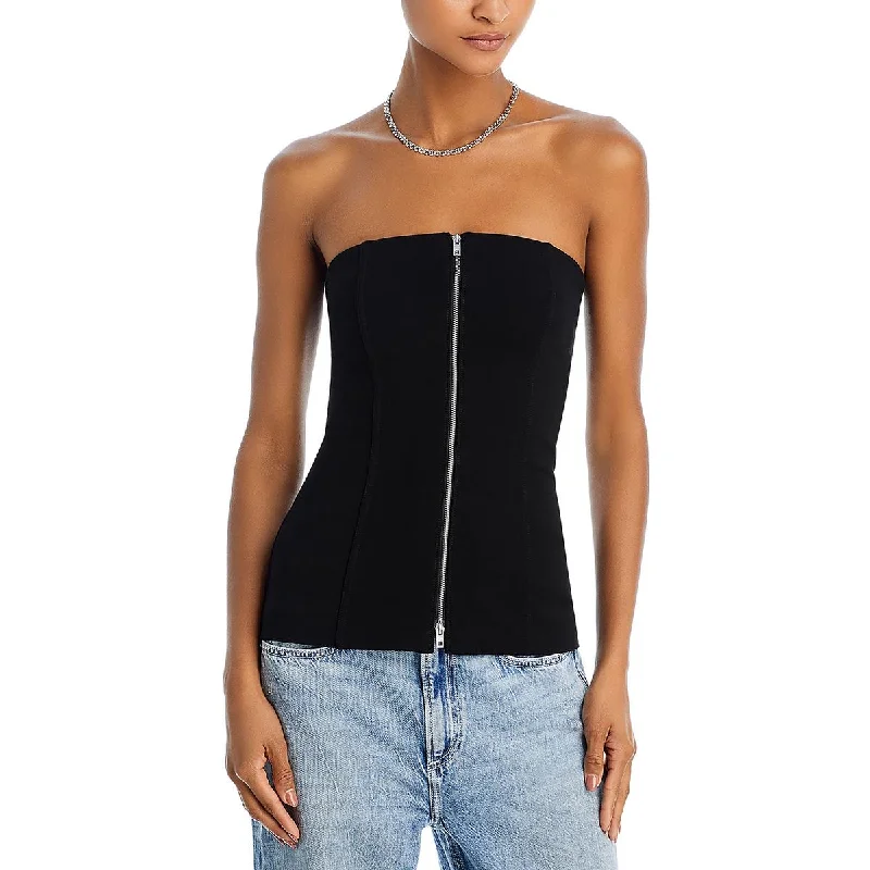 Womens Front Zipper Corset Strapless Top