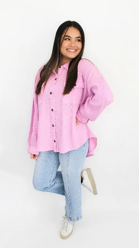 "Aim For My Heart" Oversized Button Down Shacket