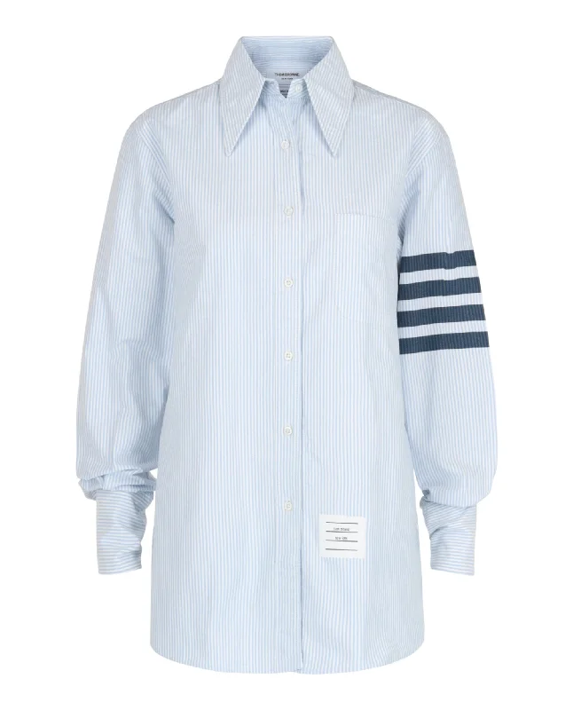 Thom Browne Womens Striped Oxford 4-Bar Oversized Shirt