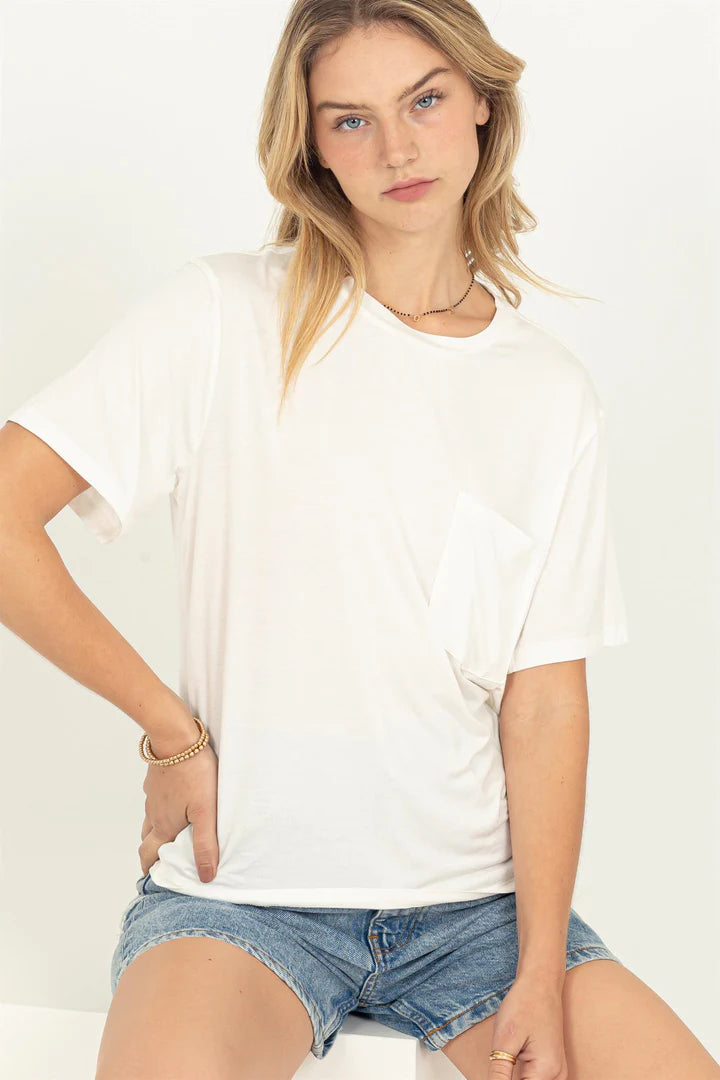 Hyfve Double Zero Wonderful Intentions Oversized Pocket Tee In Off White