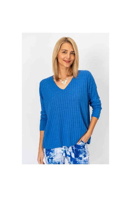 Look Mode Oversized Ribbed Top In Royal Blue