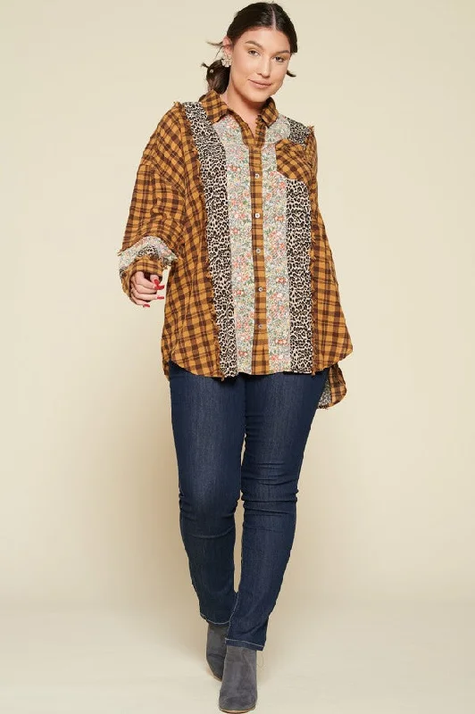 Oddi Plaid Oversized Floral And Animal Print Plus Shirt