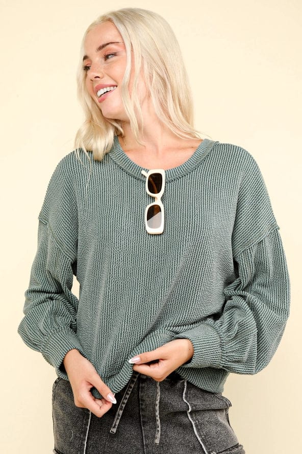 Olive Oversized Ribbed Long Sleeve Top