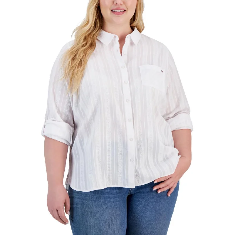 Tommy Hilfiger Womens Collared Plus Size Button-Down Top