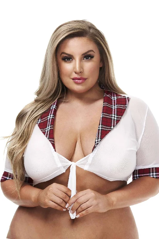 Plus Size School Girl Tie Front Crop Top