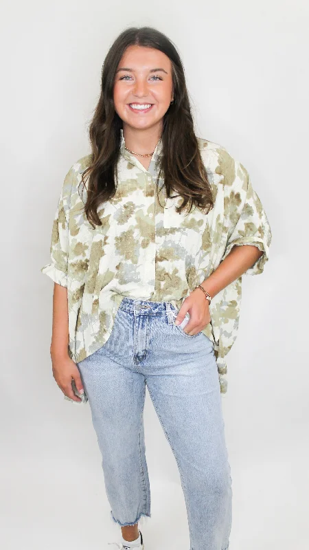 Trust In You Vintage Floral Print Oversized Button Down Top