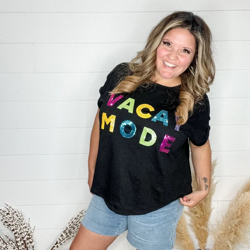 "Vacay Mode" Sequined Letter Oversized Boxy Tee