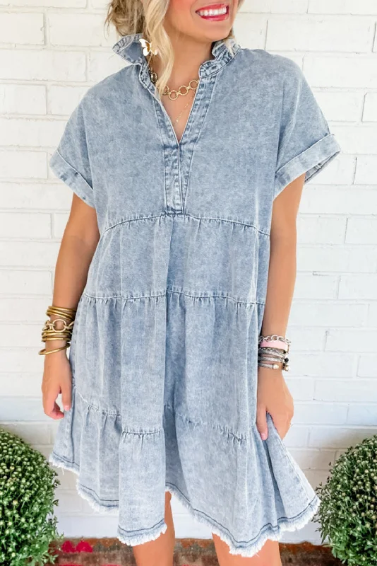 Tiered Denim Acid Wash Dress