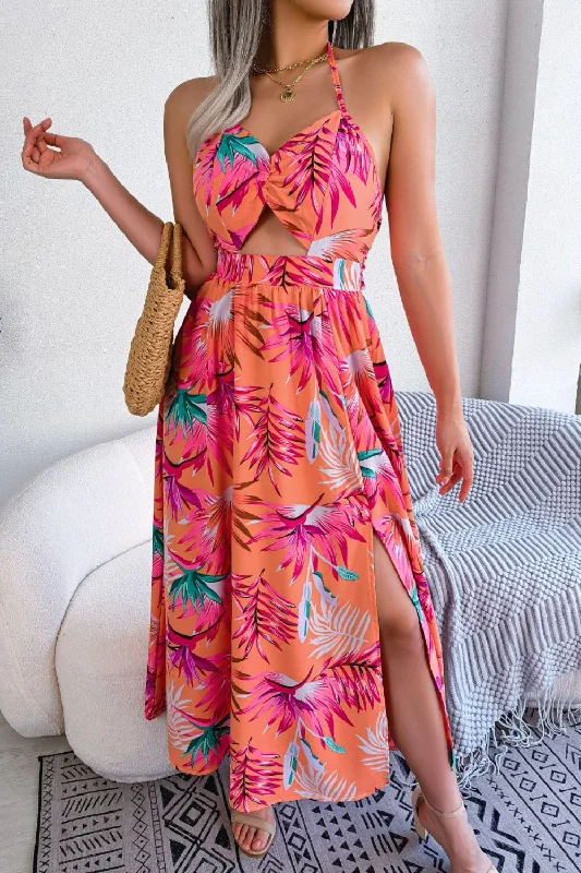 Tropical Print Cutout Dress