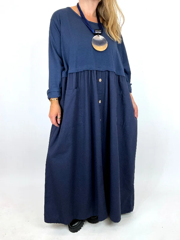 Made in Italy Lagenlook Megan Cotton Dress in Navy Blue. code 12612