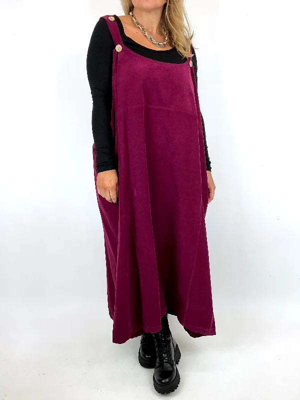 Made in Italy Lagenlook Pinafore Corduroy Apron Dress in Wine. 91706