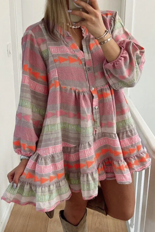 Boho Multicolor Puff Sleeve Dress