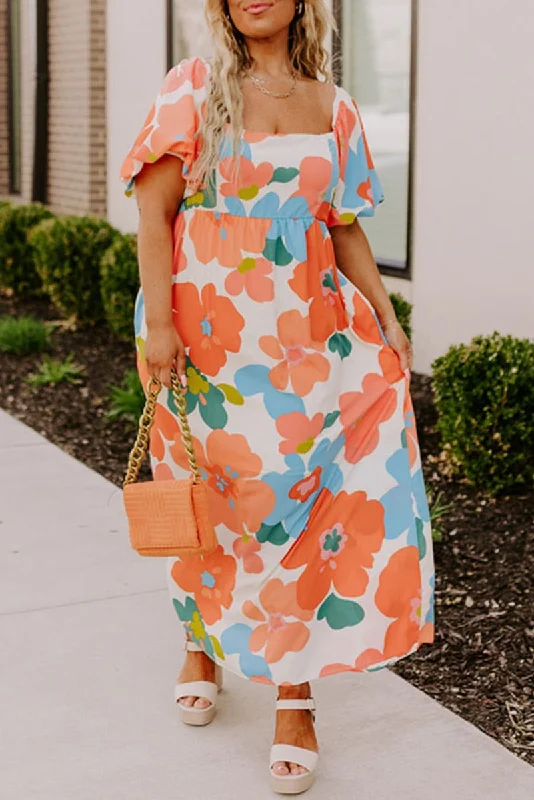 Plus Size Orange Crush Flowery Maxi Dress