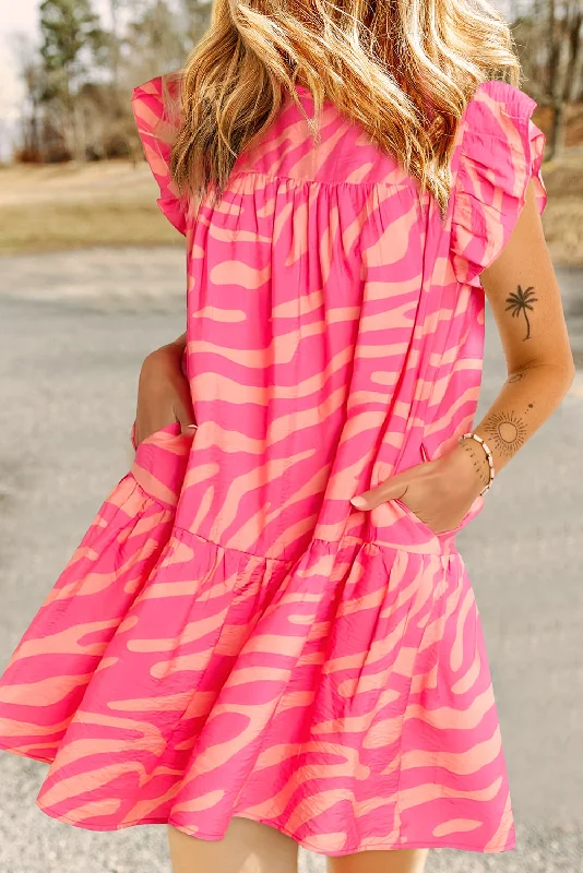 Ruffle Pink Zebra Stripe Dress